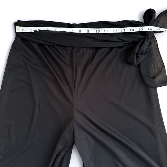 MSK Black Wide Leg Palazzo Pants Wrap Tie Flowy Sheer Mesh Trim Women's Medium - Picture 7 of 9